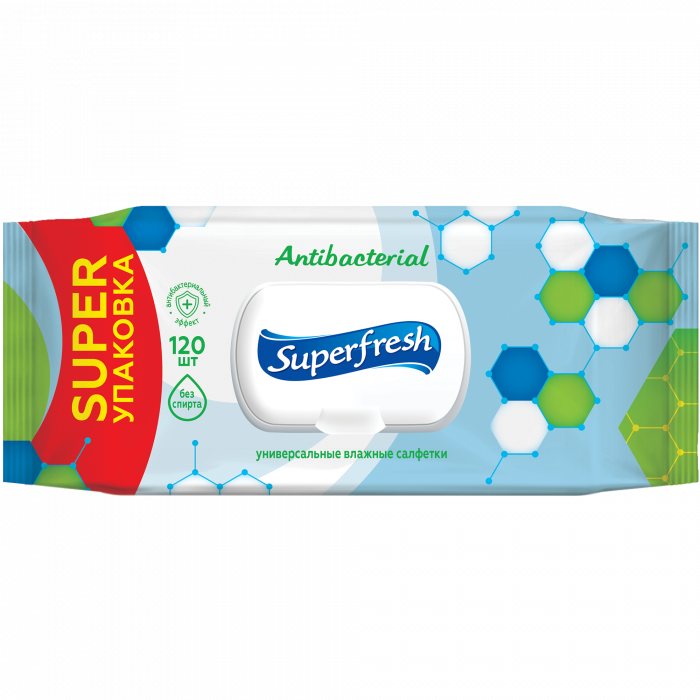 Влажные салфетки Superfresh Antibacterial с клапаном 120 шт. (270718)