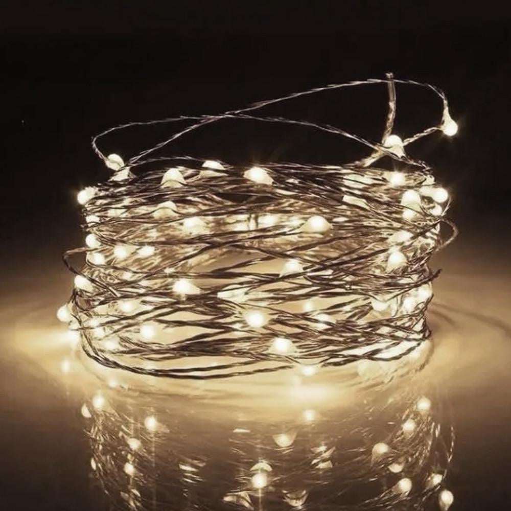 Гирлянда Капля росы нить на батарейках 5 м 50 Led Теплый-белый (156)