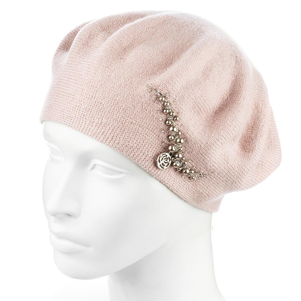 Берет женский двойной ZOLLY ZH260 с бусинами вискоза универсальный Темная пудра (294238)
