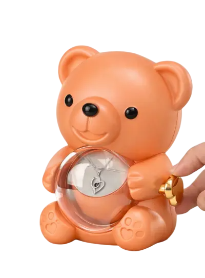 Скринька-ведмідь з трояндою в колбі Персиковий (231233)