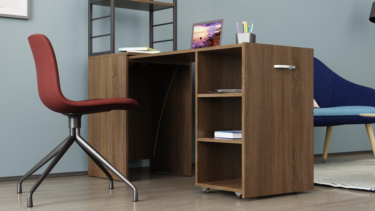 Стіл-тумба трансформер Ferrum-decor Смарт 4/2 з етажеркою метал/ДСП 16 мм 1430x1450x600 мм Чорний/Дуб Сонома Трюфель (FRD-105134) - фото 2 Стіл-тумба трансформер Ferrum-decor Смарт 4/2 з етажеркою метал/ДСП 16 мм 1430x1450x600 мм Чорний/Дуб Сонома Трюфель (FRD-105134) - фото 2