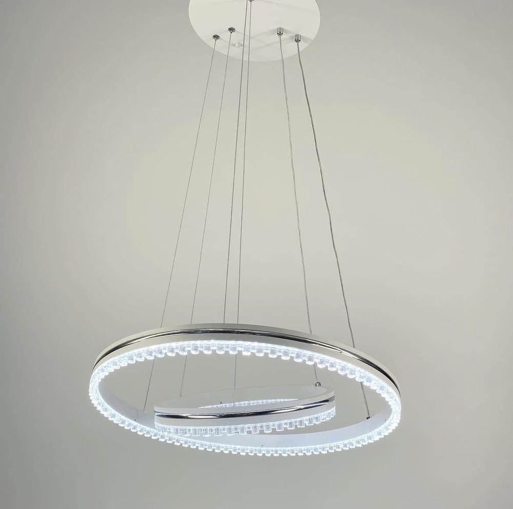 Люстра LED на 2 кольца с хромированной полоской Белый (A 55060/2P WT+Ch)