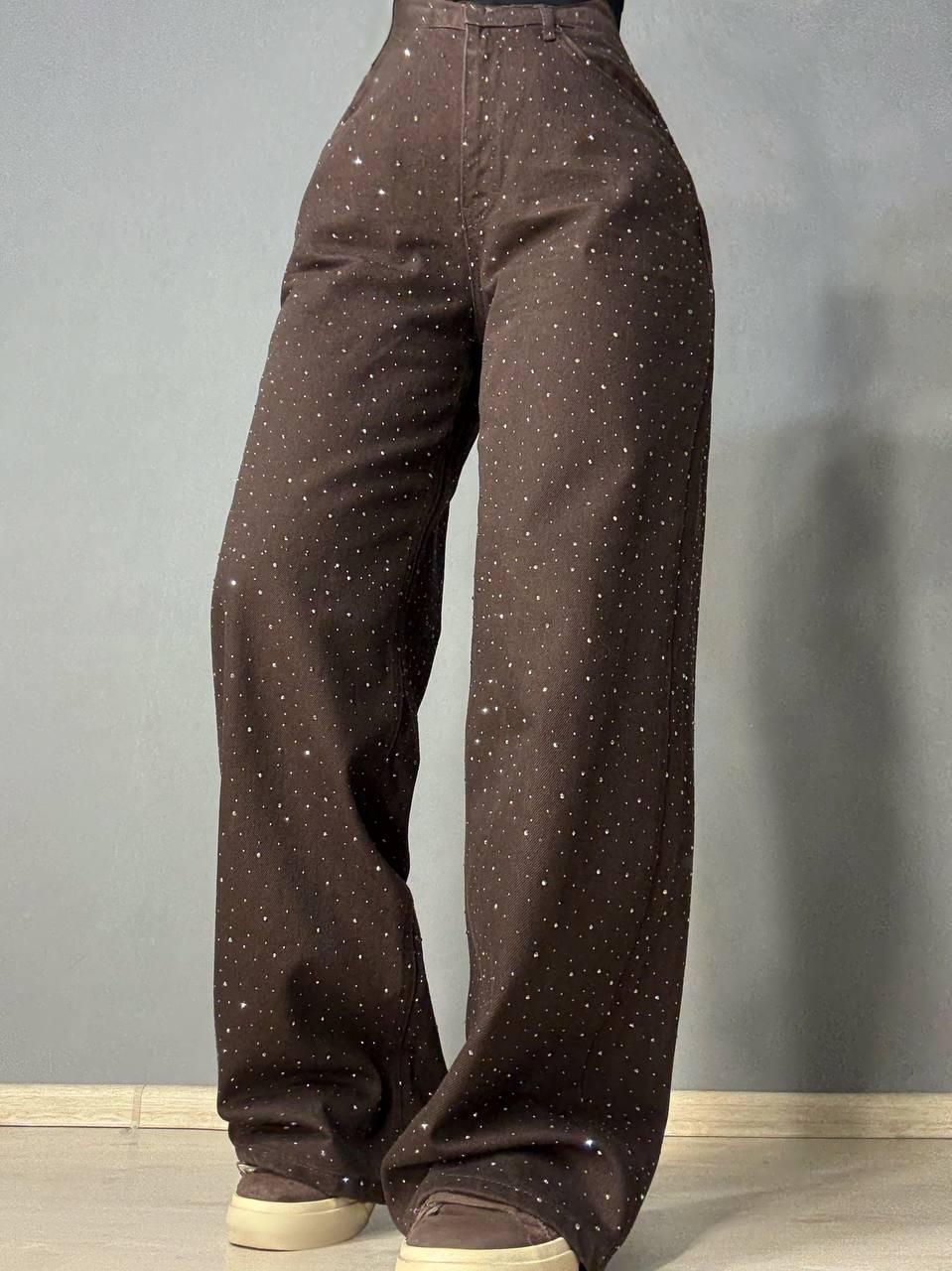 Джинси жіночі Dk-49 1720 Palazzo Baggy з камінцями широкі р. 34 Коричневий (5975) Джинси жіночі Dk-49 1720 Palazzo Baggy з камінцями широкі р. 34 Коричневий (5975)