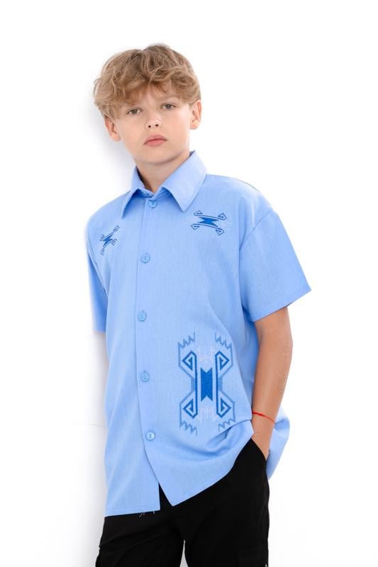 Сорочка для хлопчика підліткова Носи Своє з коротким рукавом 140 см Темно-блакитний (6475-070-22-1)