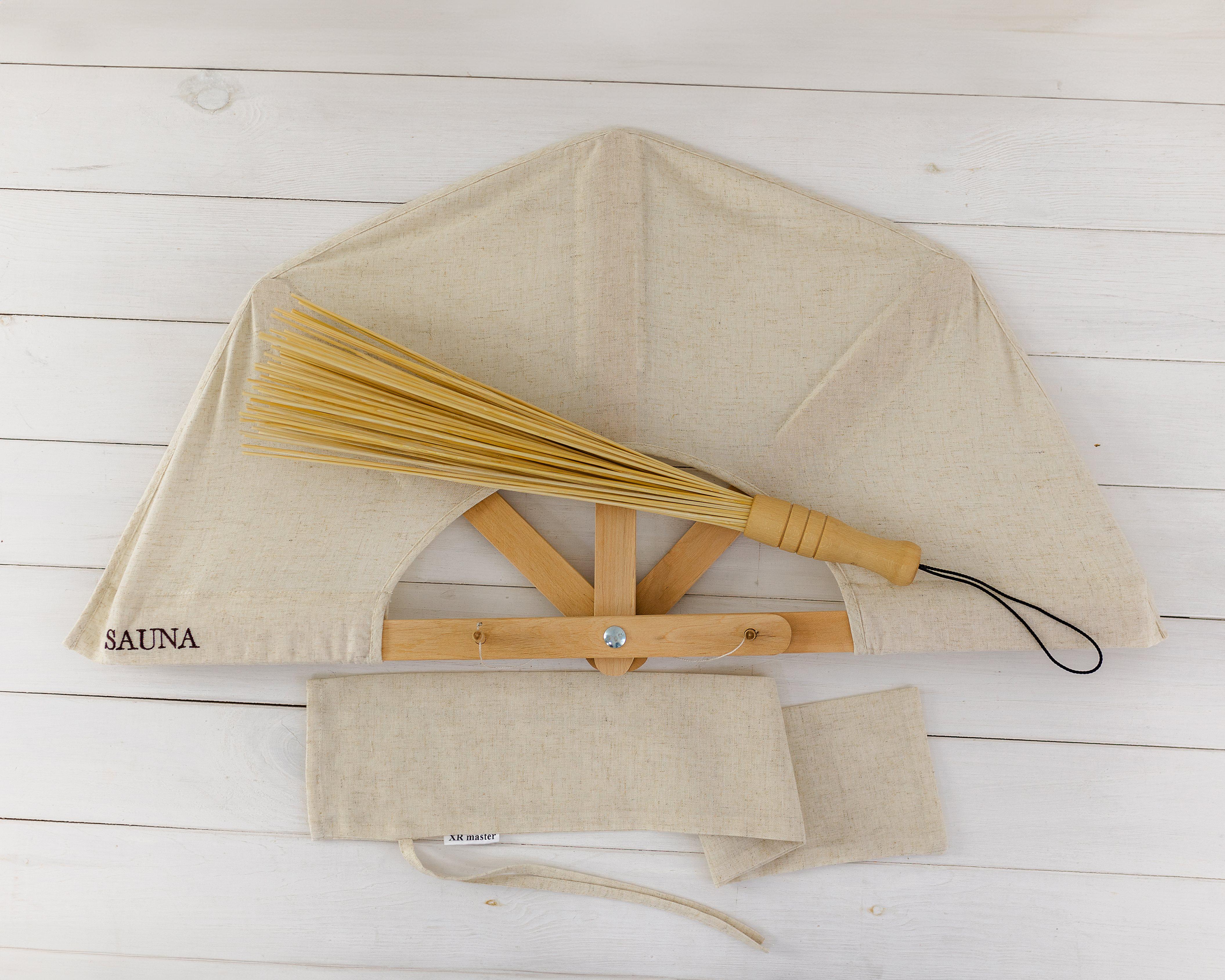 Набор для бани и сауны Sauna Веер и массажный веник L (0001969) Набор для бани и сауны Sauna Веер и массажный веник L (0001969)