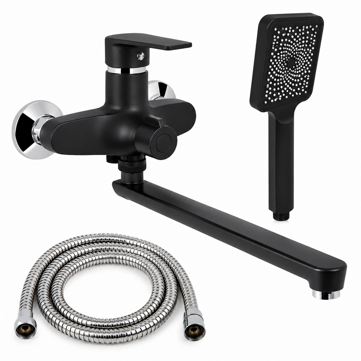 Смеситель для ванны пластиковый Brinex BRX352B 005 с лейкой и шлангом Черный матовый (BRX351B005)