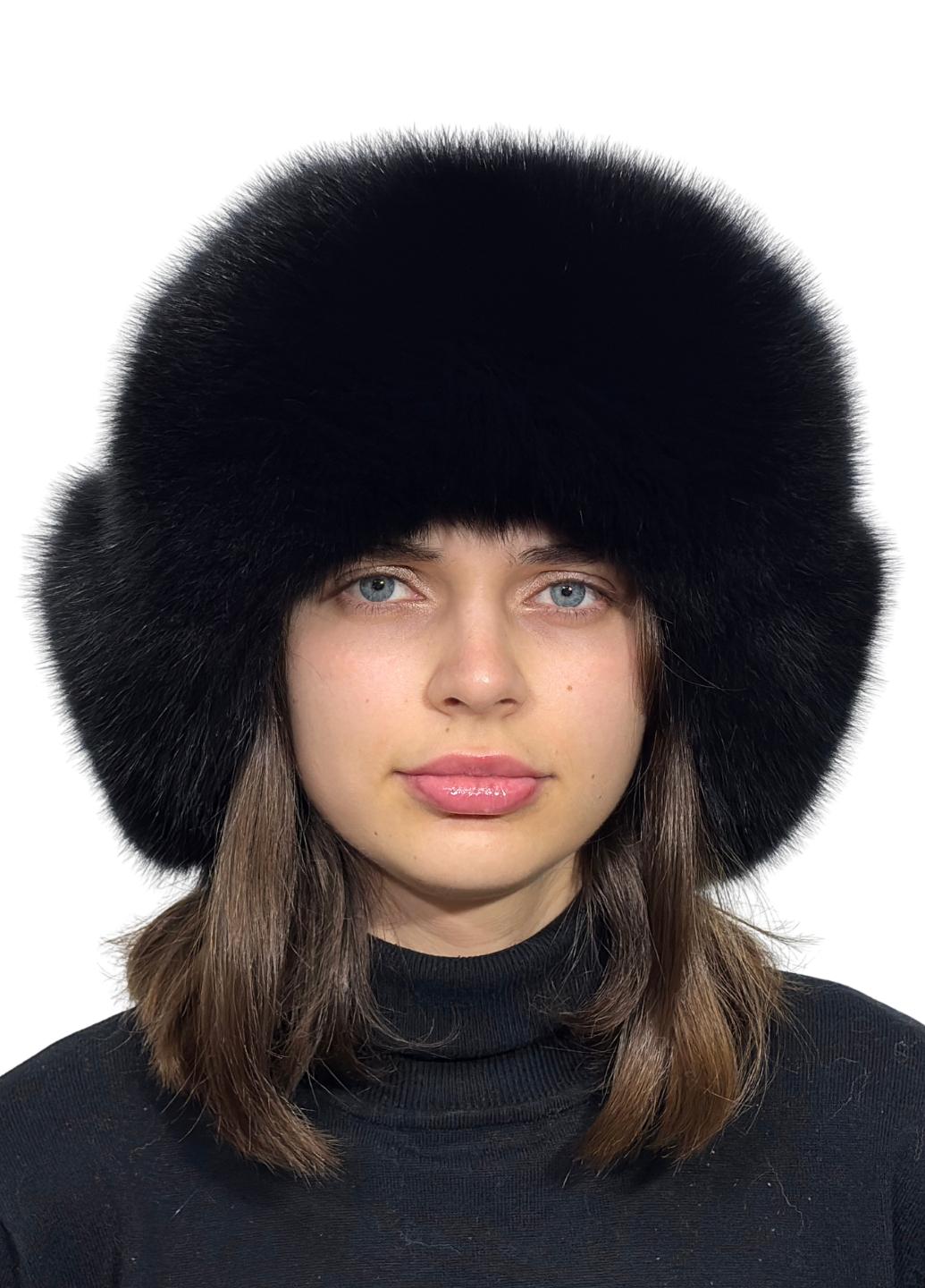 Шапка-вушанка зимова унісекс Меховой стиль з натурального хутра песця Чорний (514/F)