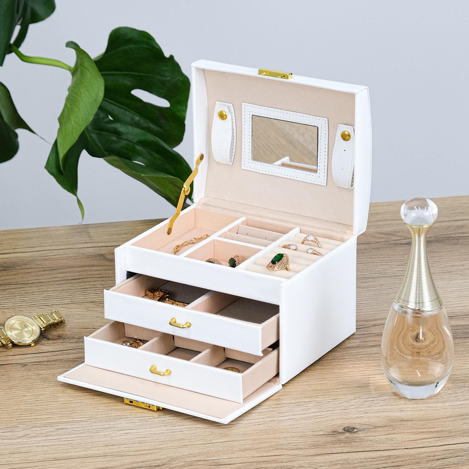 Скринька для прикрас Гранд Презент багатошарова з дзеркалом 14х17,5х13 см Білий (JZ-005-2)