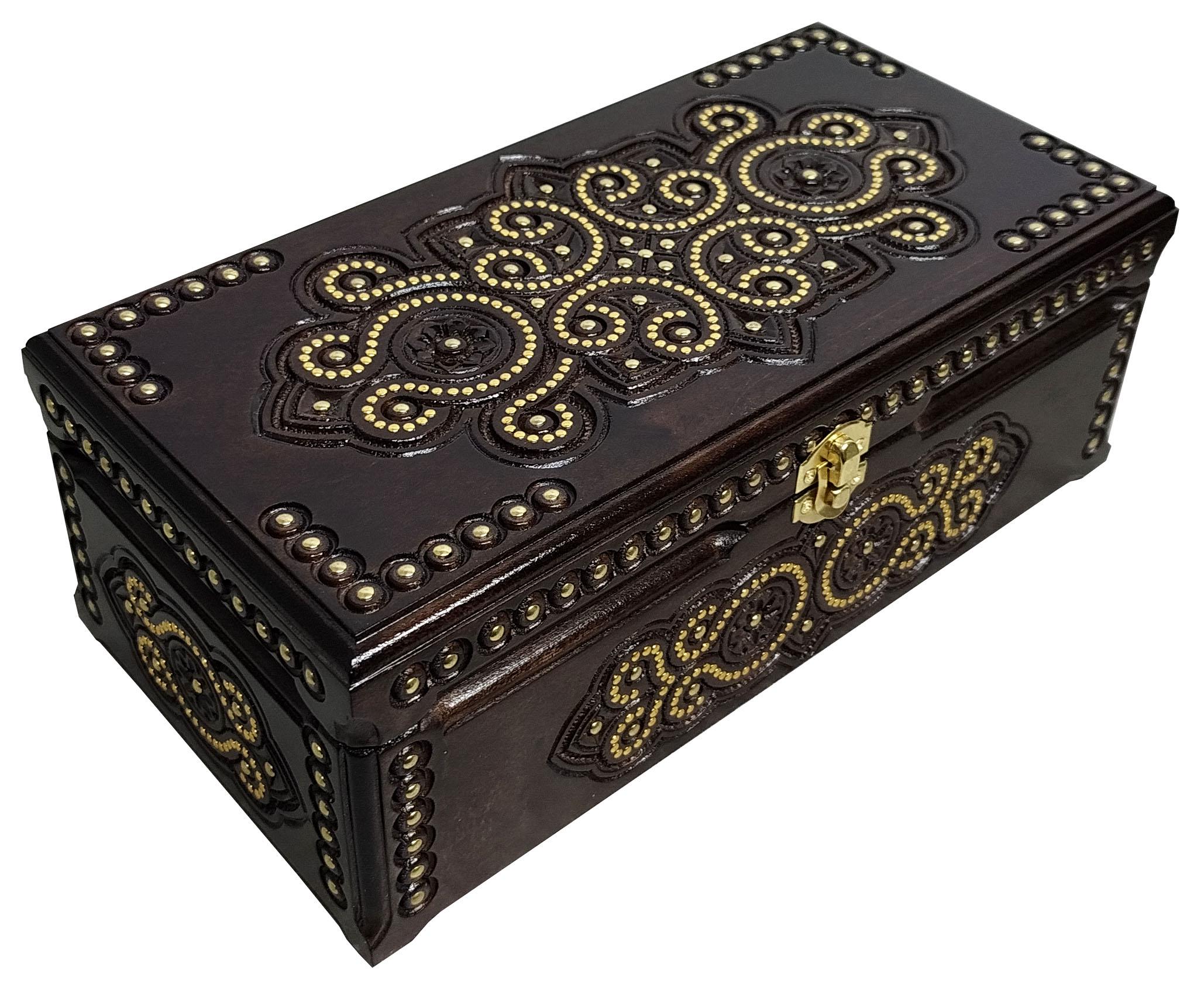 Шкатулка дерев'яна інкрустована металом 30x15 см (00160)