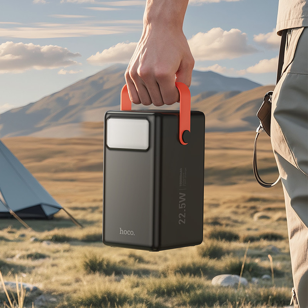 Павербанк зі швидкою зарядкою та ліхтарем Hoco 100000mAh J142/6USB/2Type-C/22,5W/PD20W Чорний - фото 7