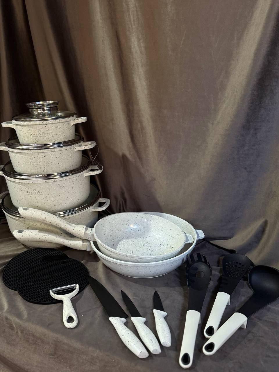 Набор кухонной посуды Edenberg EB-8185 с мраморным антипригарным покрытием 21 предмет Бежевый (EB-8185) Набор кухонной посуды Edenberg EB-8185 с мраморным антипригарным покрытием 21 предмет Бежевый (EB-8185)