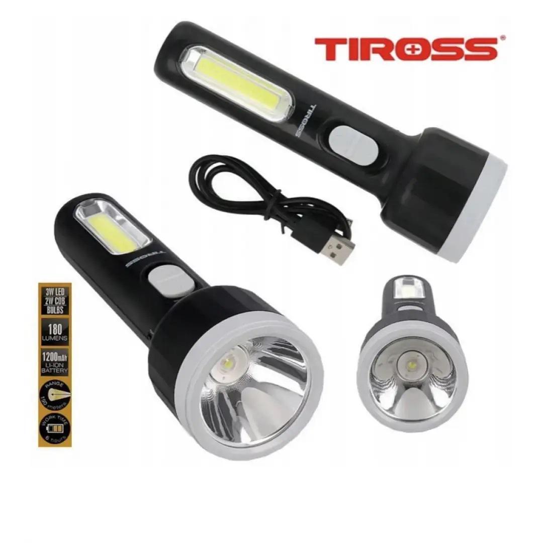 Ліхтар акумуляторний ручний Tiross TS-1856 5 LED та 2W COB USB 1200 mAh Чорний - фото 2