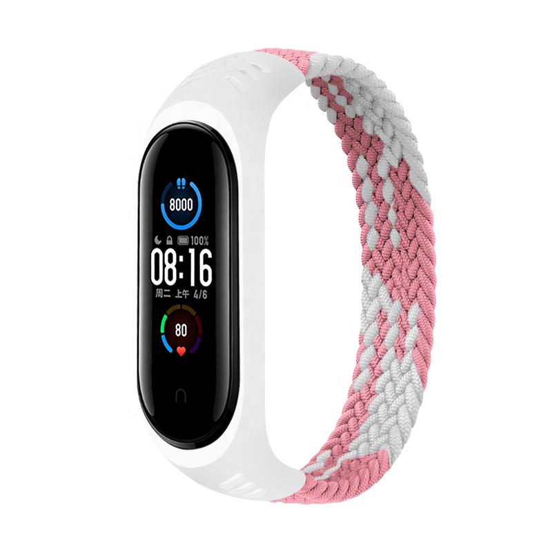 Ремешок Elastic Nylon Style BeCover для Xiaomi Mi Smart Band 5/Mi Smart Band 6 Size L Pink/White (706164)