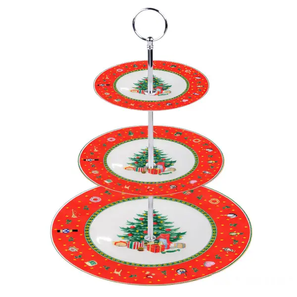 Етажерка новорічна для фруктів та десертів Christmas порцелянова 34 см