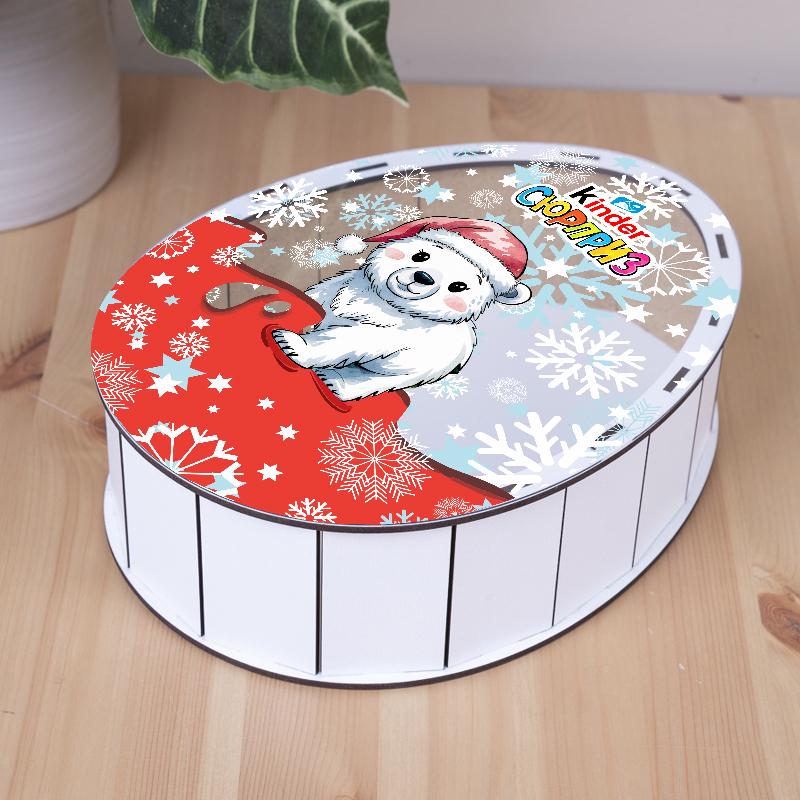 Коробка дерев'яна новорічна Кіндер з білим ведмедем 25 см (5812-6) - фото 1