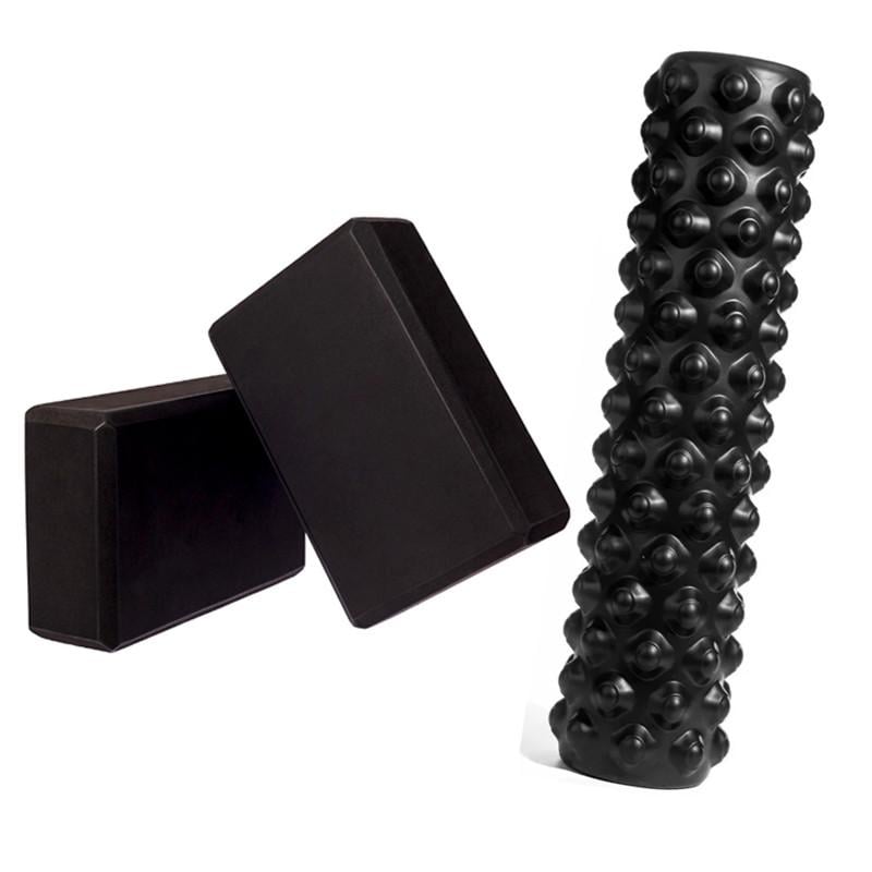 Набор для йоги и фитнеса МФР ролл-массажер и 2 блока 45х13 см Черный