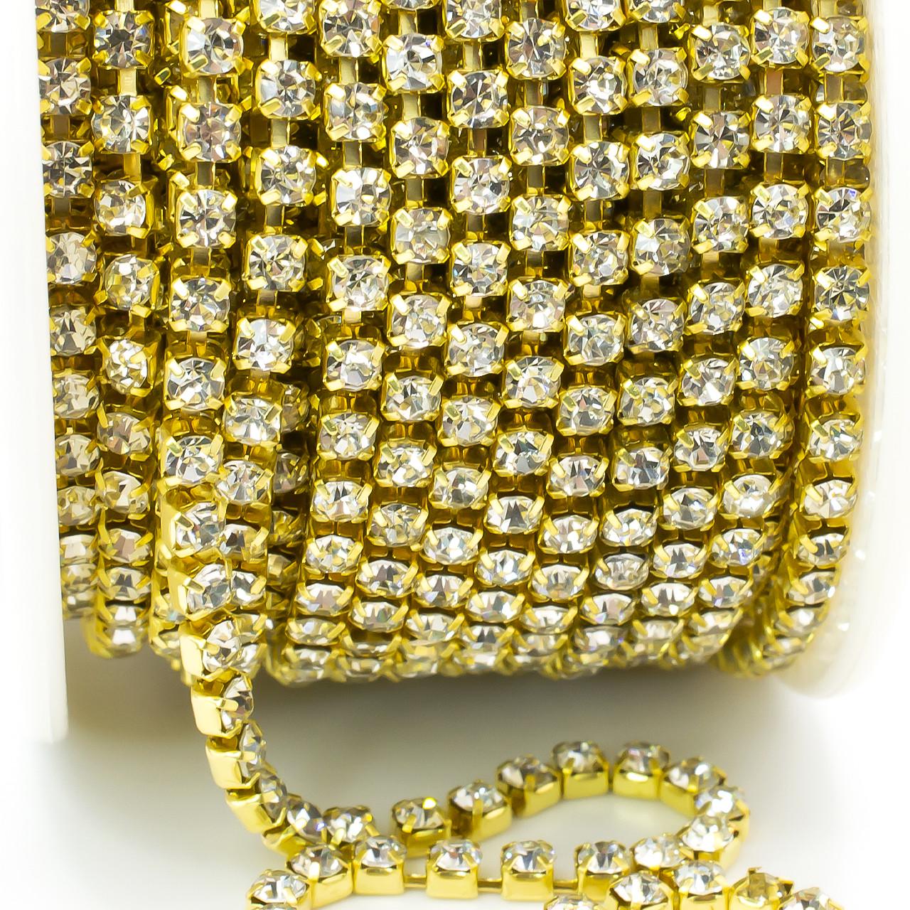 Цепь стразовая SS8 2,5 мм 1 м Crystal gold (ЦС0802з01)