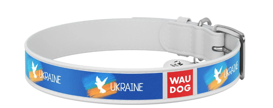 Ошейник для собак Waudog Design Флаг кожа c QR паспортом XXS 19-25 см х 12 мм Белый (3601-0229-15)