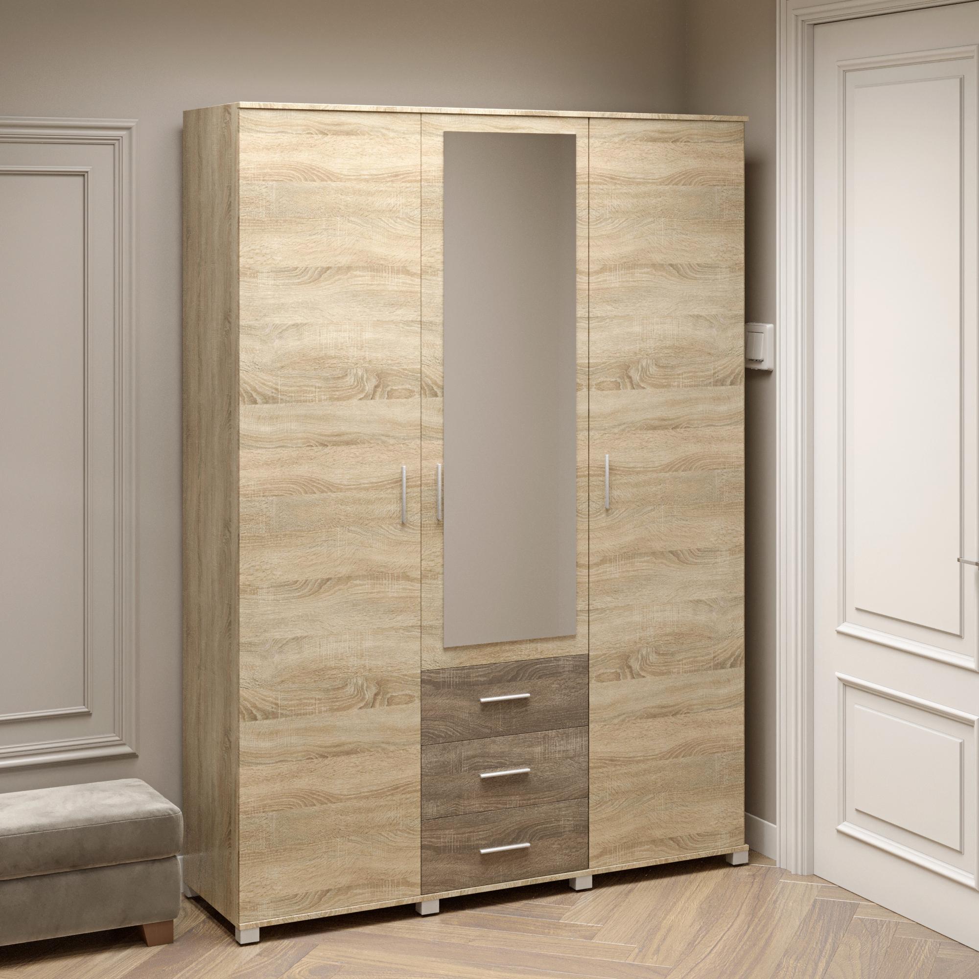 Шкаф трехдверный Эверест Бриз ШП-5 с зеркалом Сонома/Трюфель (DTM-2483)