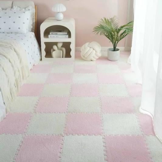 Коврик-пазл антискользящий из пены и плюшевым ворсом 10 шт. 30х30 см Pink