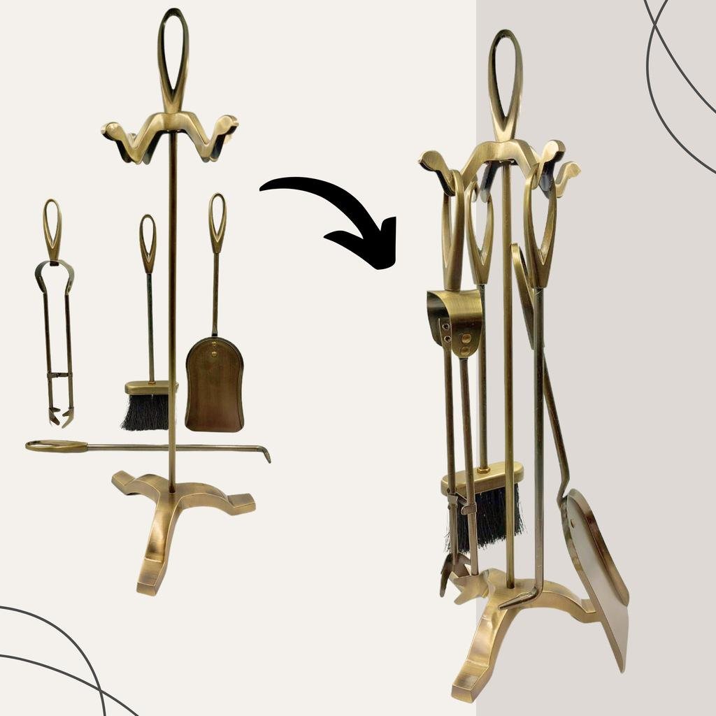 Набор каминный HAGE 5в1 нержавеющая сталь Gold (29219219) - фото 4 Набор каминный HAGE 5в1 нержавеющая сталь Gold (29219219) - фото 4