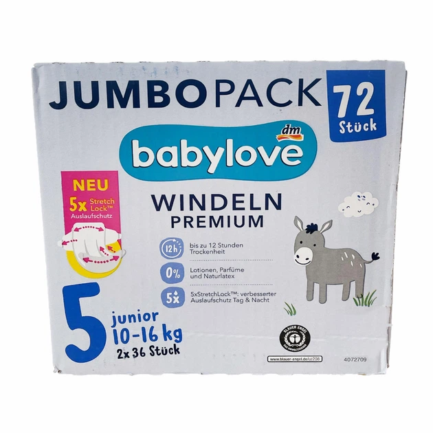 Подгузники детские Babylove Premium 5 Junior Jumbo Pack 10-16 кг 72 шт. (87793476)