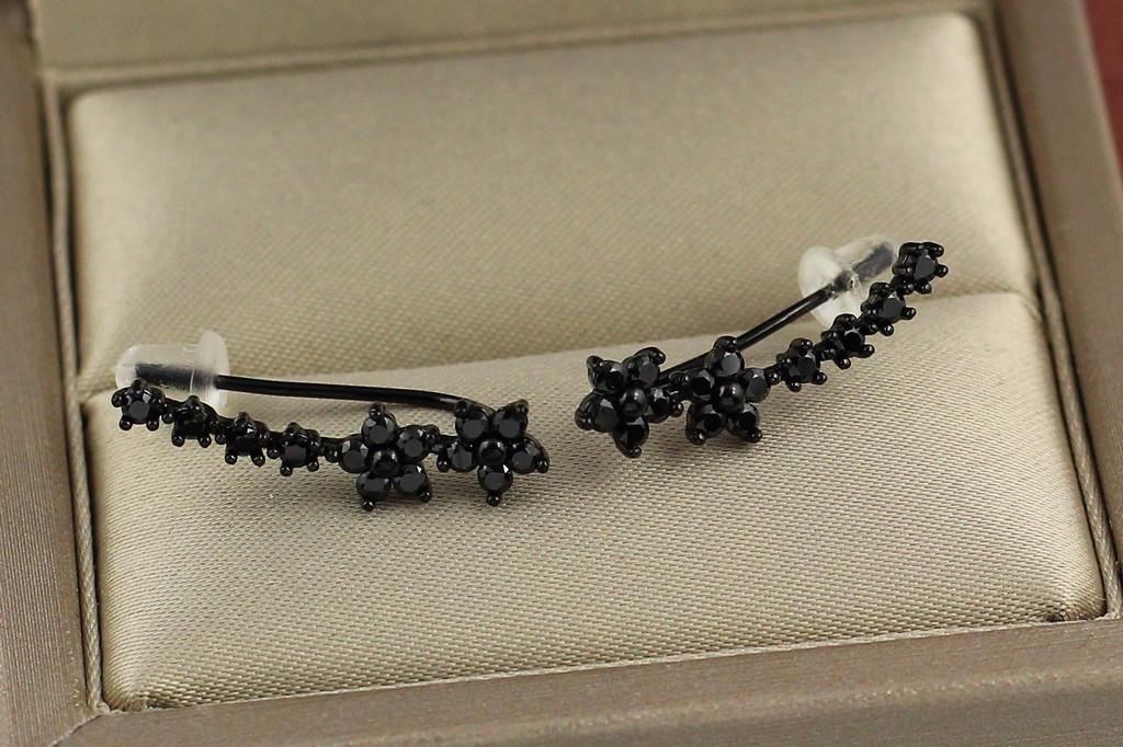 Серьги каффы Xuping Jewelry Цветочки с покрытием блэк ган 2 см Черный