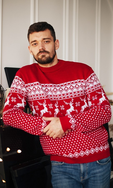 Светр новорічний чоловічий Вишиваночка L Червоний (2092) - фото 2
