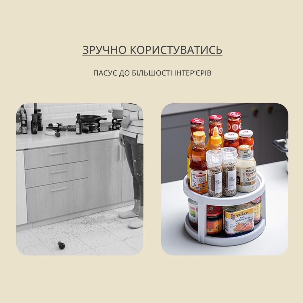 Полка-органайзер для специй кухонная поворотная двойная 25 см (12610560) - фото 3 Полка-органайзер для специй кухонная поворотная двойная 25 см (12610560) - фото 3