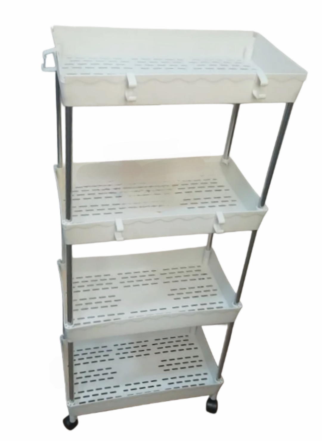 Полка-стеллаж с колесами на 4 яруса пластик/металл для кухни и ванной 40x22x80 см Белый (7062)