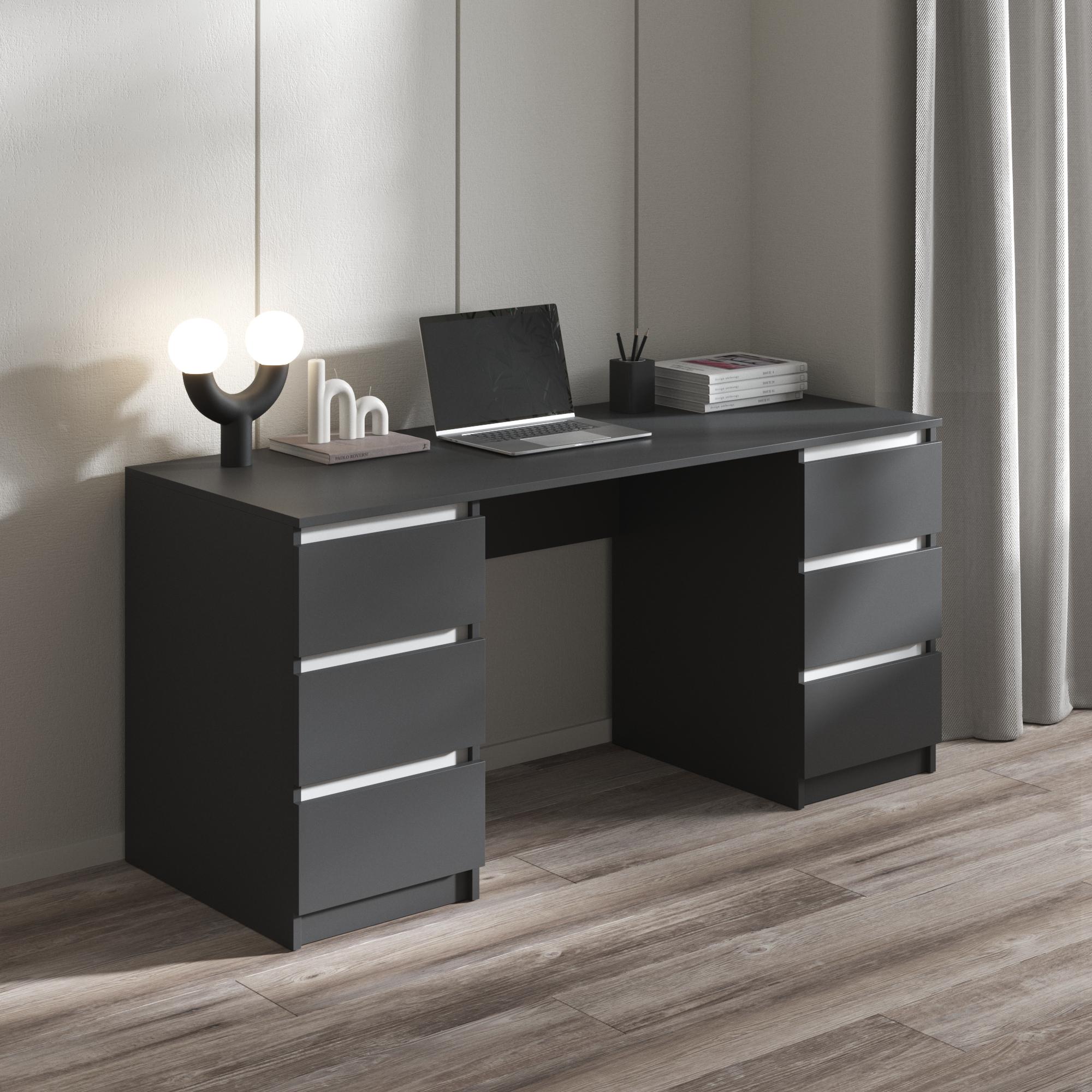 Стол компьютерный R-2 с двумя тумбами на 6 выдвижных ящиков c фасадами без ручек Антрацитовый/Белый Стол компьютерный R-2 с двумя тумбами на 6 выдвижных ящиков c фасадами без ручек Антрацитовый/Белый