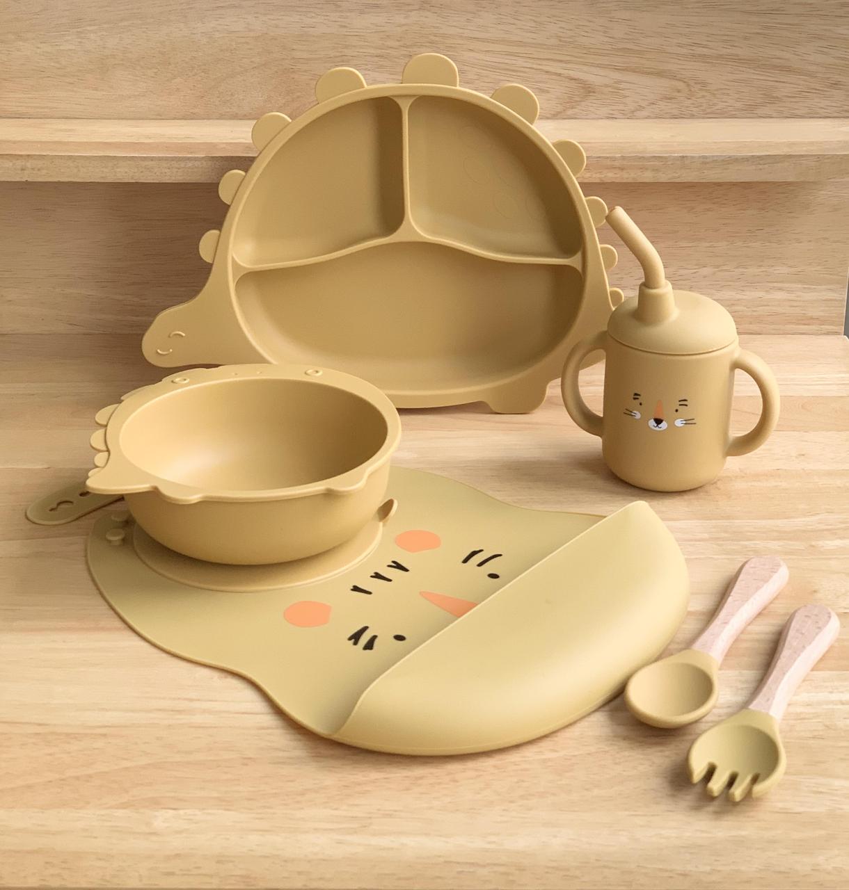 Набор детской силиконовой посуды для прикорма на присосках 6 пр. Лев/Динозавр Желтый (9288710)