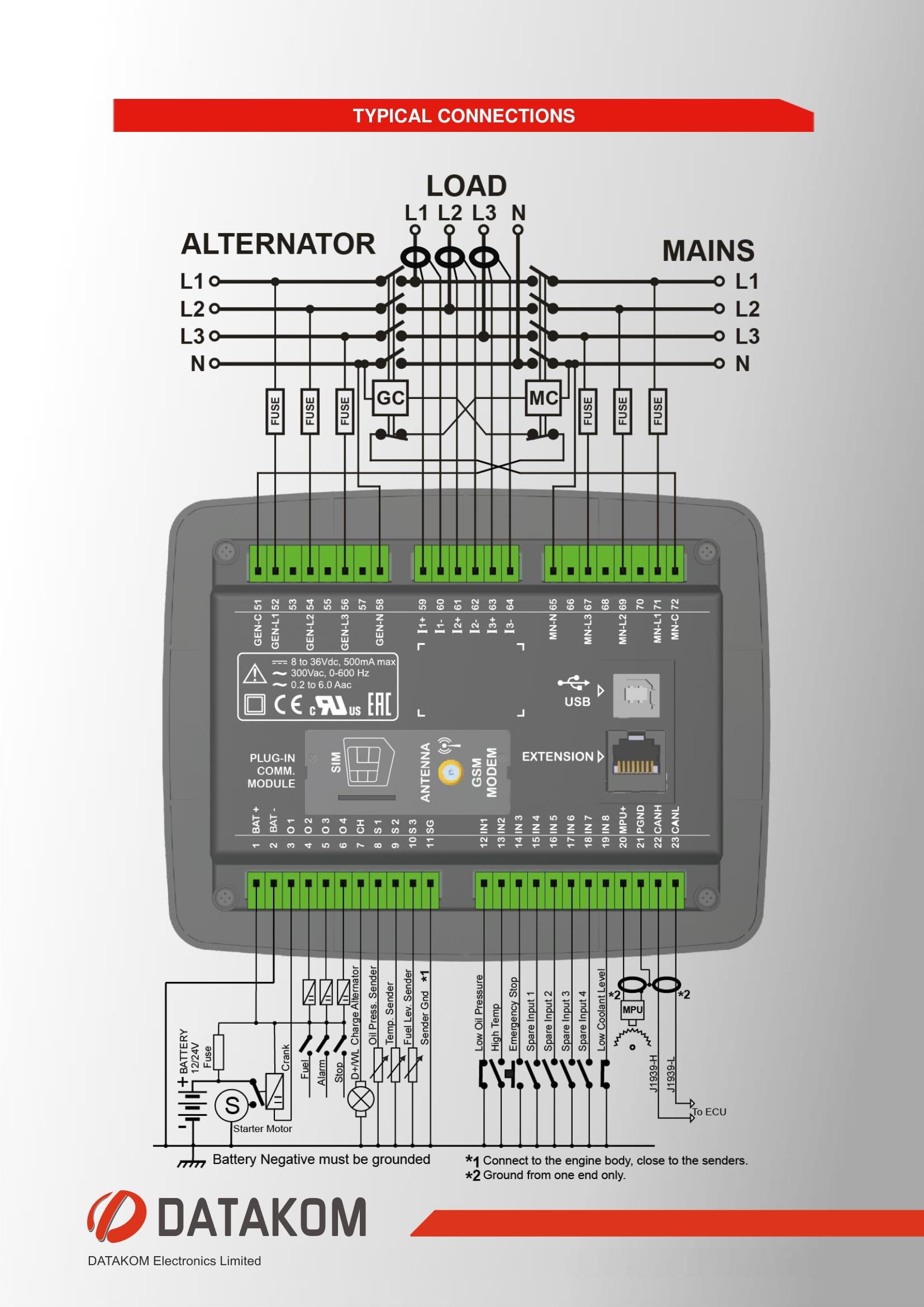 Багатофункціональний контролер генератора DATAKOM D-300-MK2 MPU + J1939 - фото 10