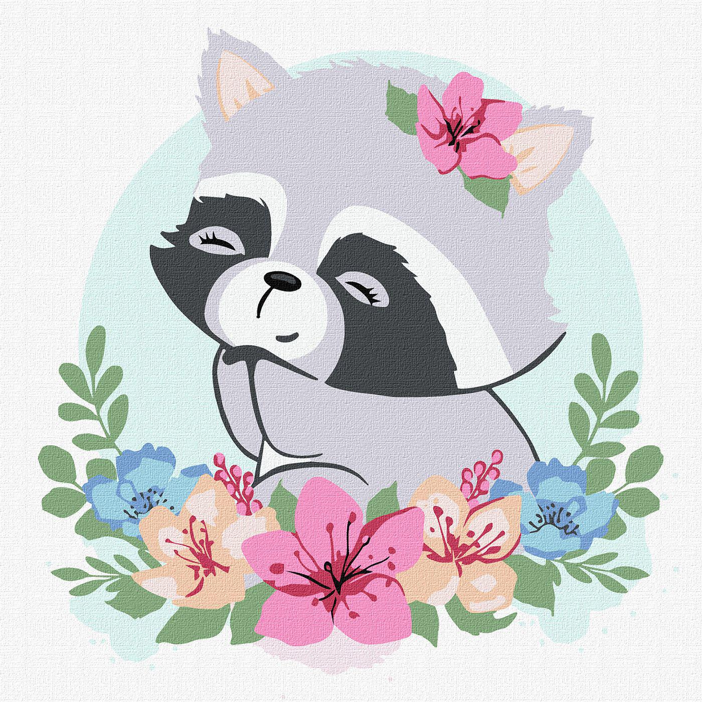 Картина по номерам Идейка Цветочный енот 30x30 см (Id-KHO6093)