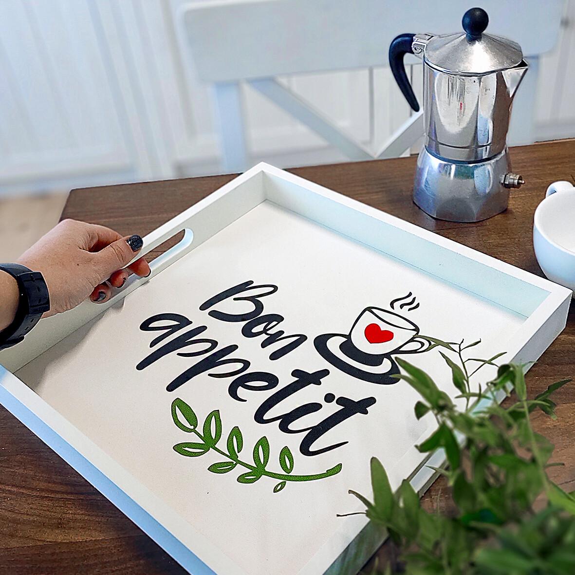 Таця дерев’яна з принтом Bon appetit