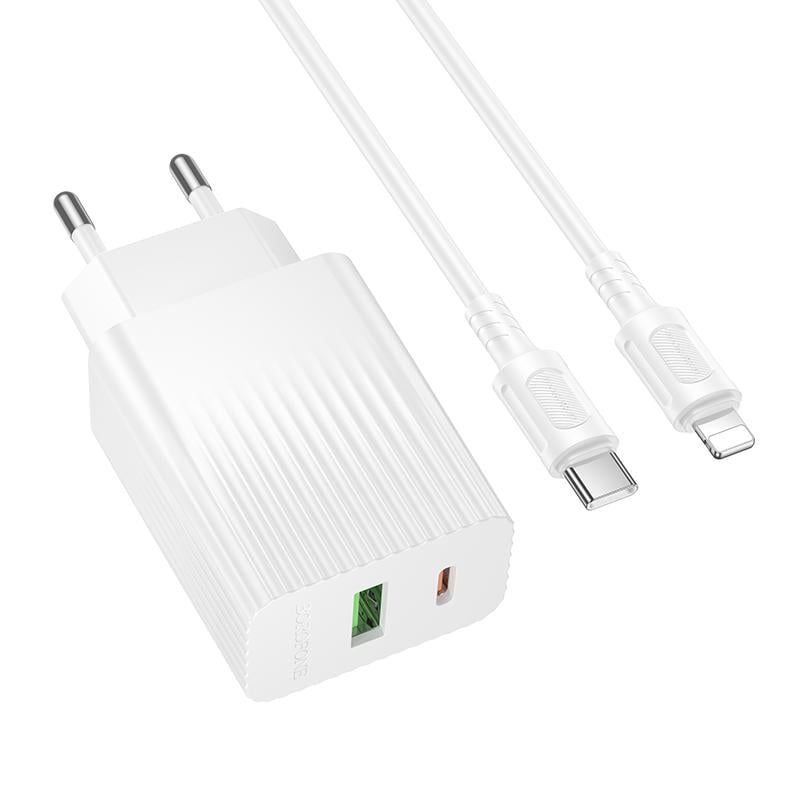 Сетевое зарядное устройство с кабелем Borofone BAS76A Source PD30W+QC3.0 charger set C-iP White (24712)