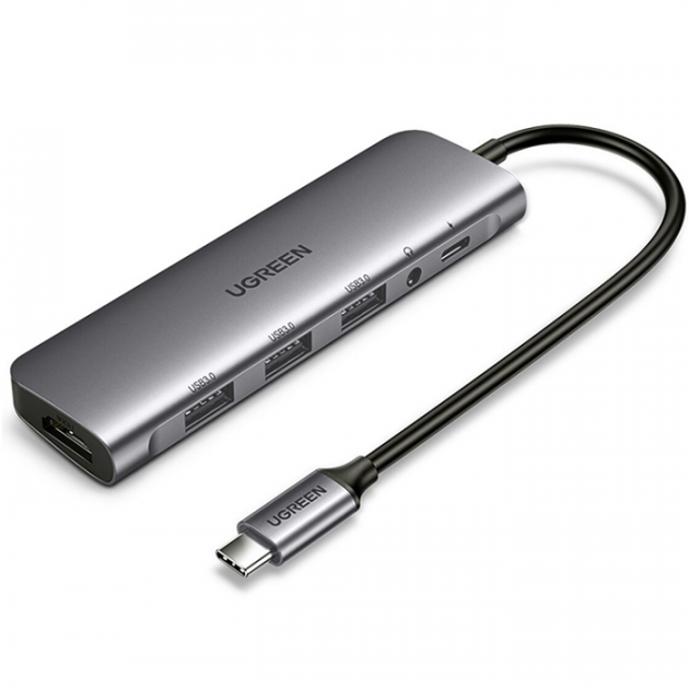 USB-хаб UGREEN CM136 6в1 HDMI/3xUSB 3.0/+ 3.5 мм AUX/USB-C Port (80132)