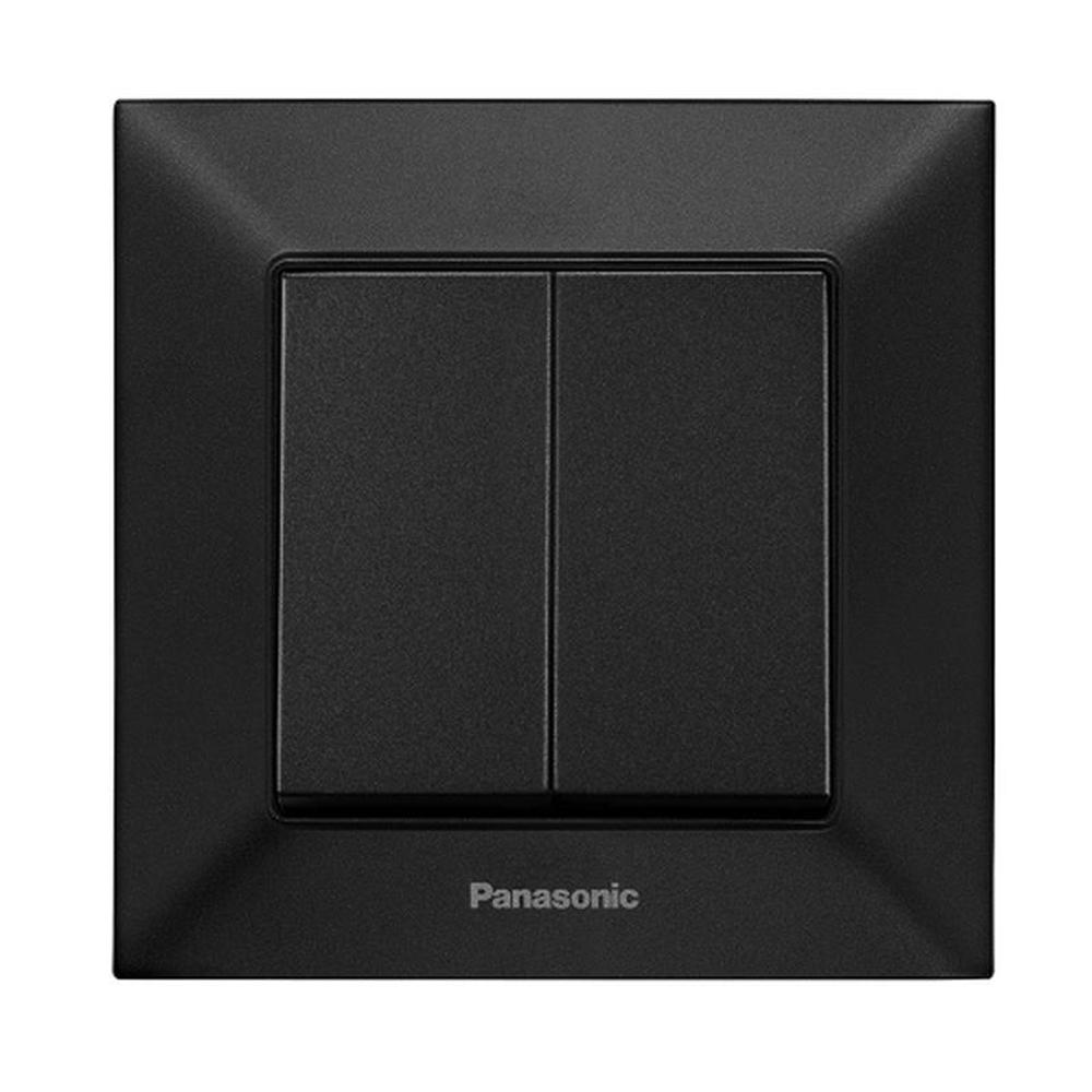Выключатель Panasonic Arkedia Slim двухклавишный проходной быстрый монтаж Черный (24175)