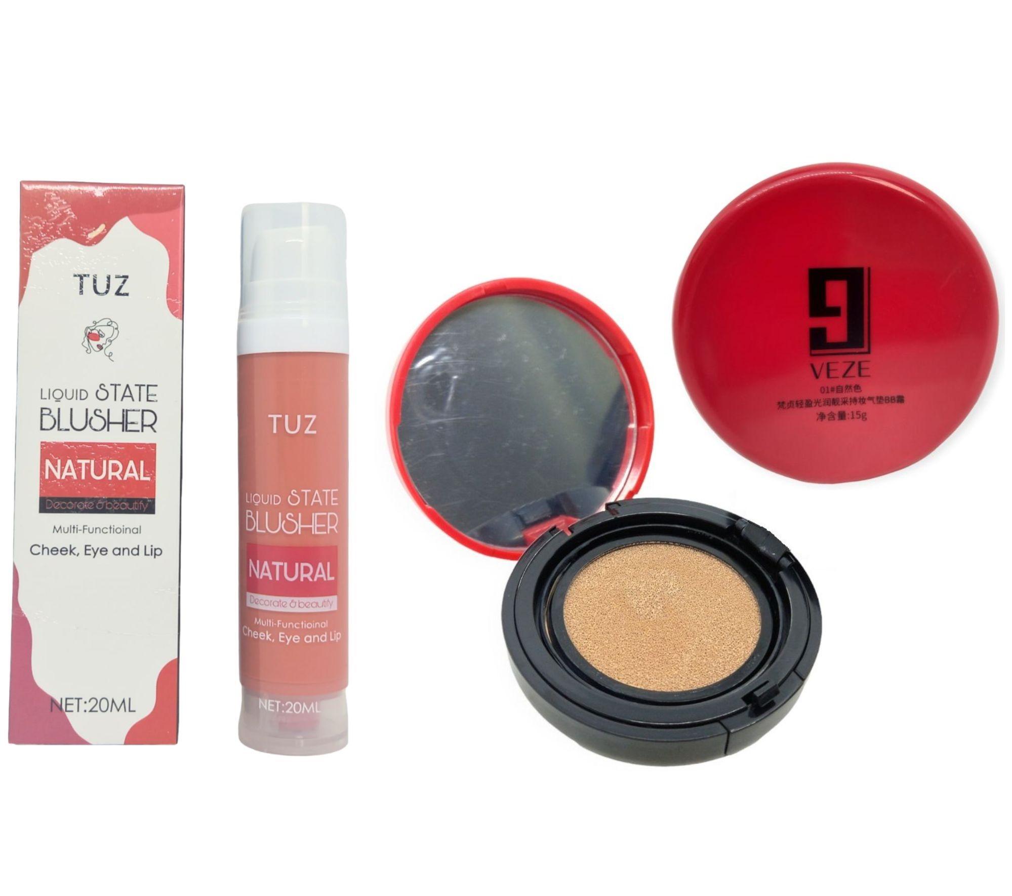 Комплект тональный крем-кушон Veze BB Cream беж и мультитаскер TUZ коралловый натуральный финиш увлажняющий