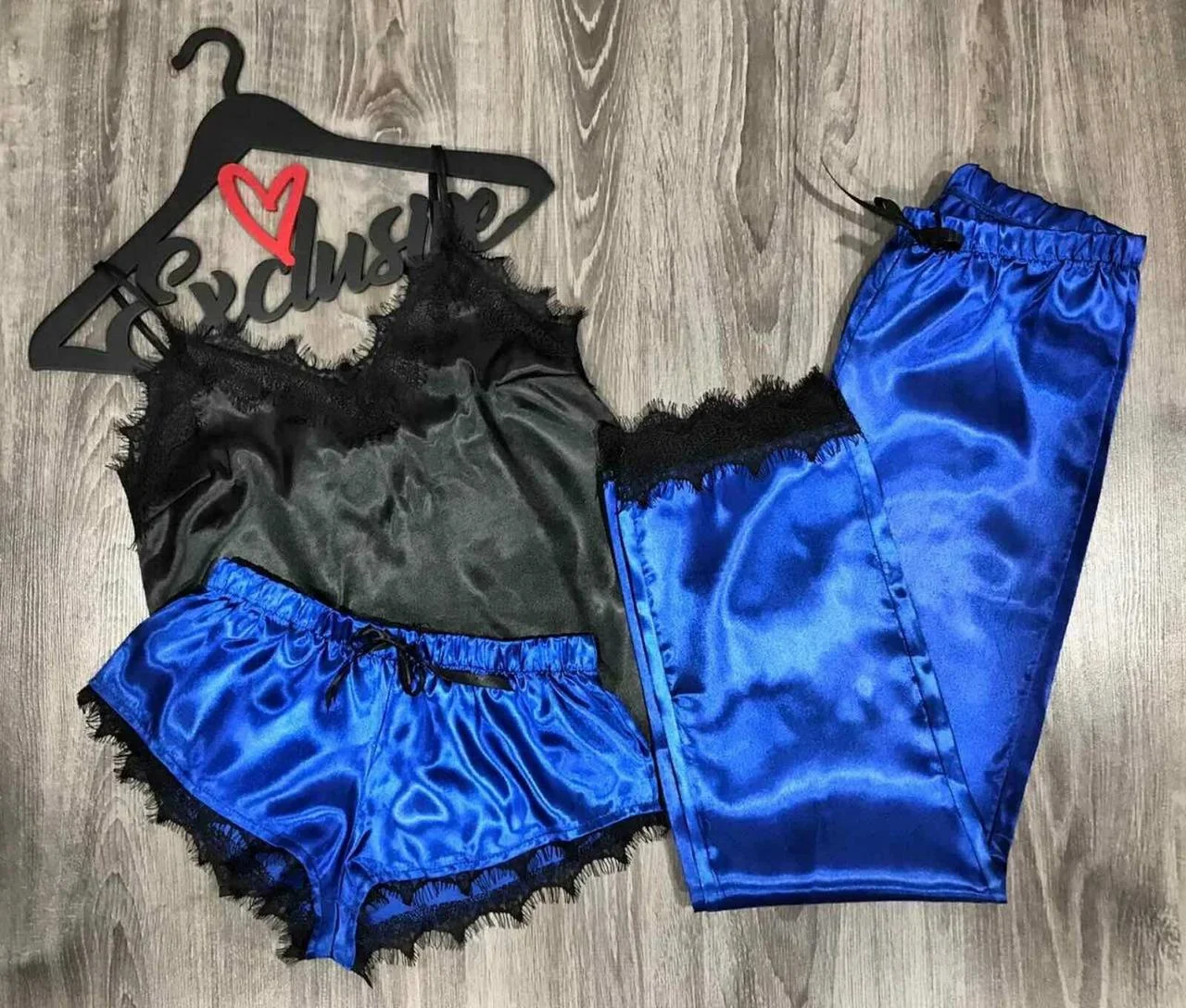 Пижама тройка Fashions Феличе с кружевом р. 44-46 Темно-синий (817/25-на)