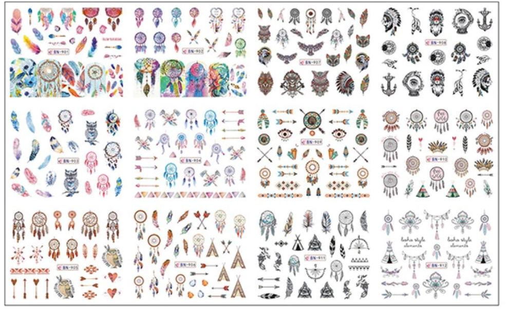 Слайдер-дизайн водні наклейки для нігтів BN901-BN912 12 шт. (1639496407)