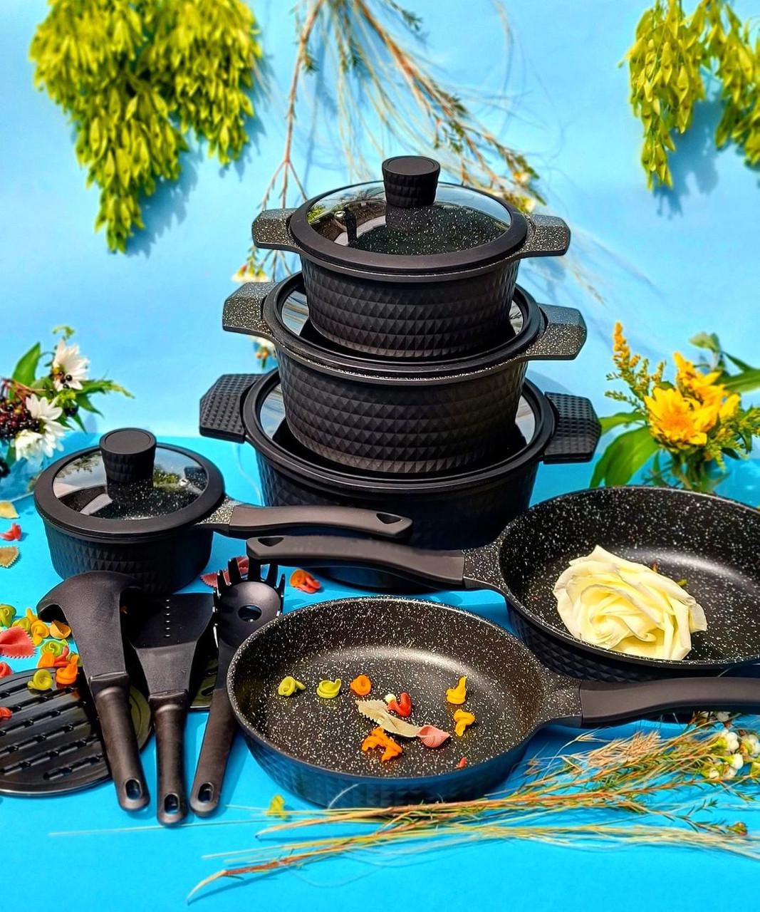 Набор кастрюль для индукционных плит с мраморным покрытием Edenberg EB-5645 17 пр. Набор кастрюль для индукционных плит с мраморным покрытием Edenberg EB-5645 17 пр.