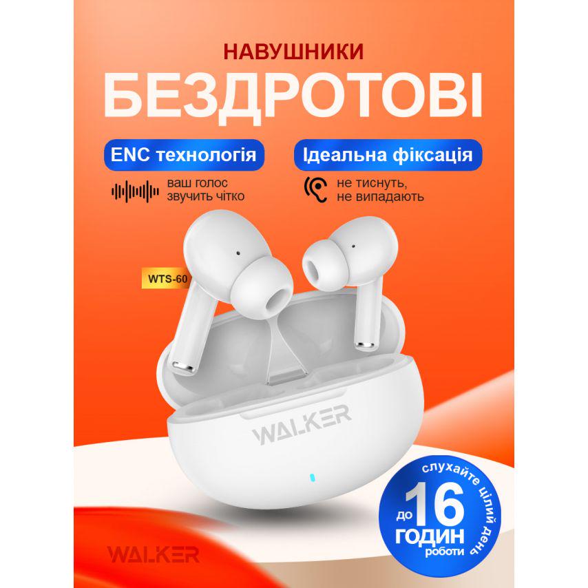 Наушники Bluetooth WALKER WTS-60 ENC White - фото 6
