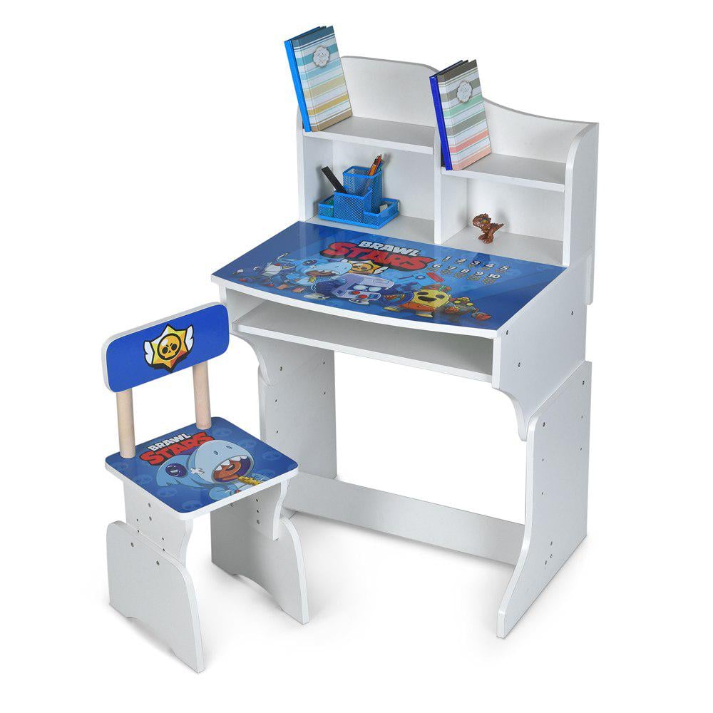 Дитяча парта DSM M 904-7 для навчання вдома і в школі з полицею для зберігання Білий