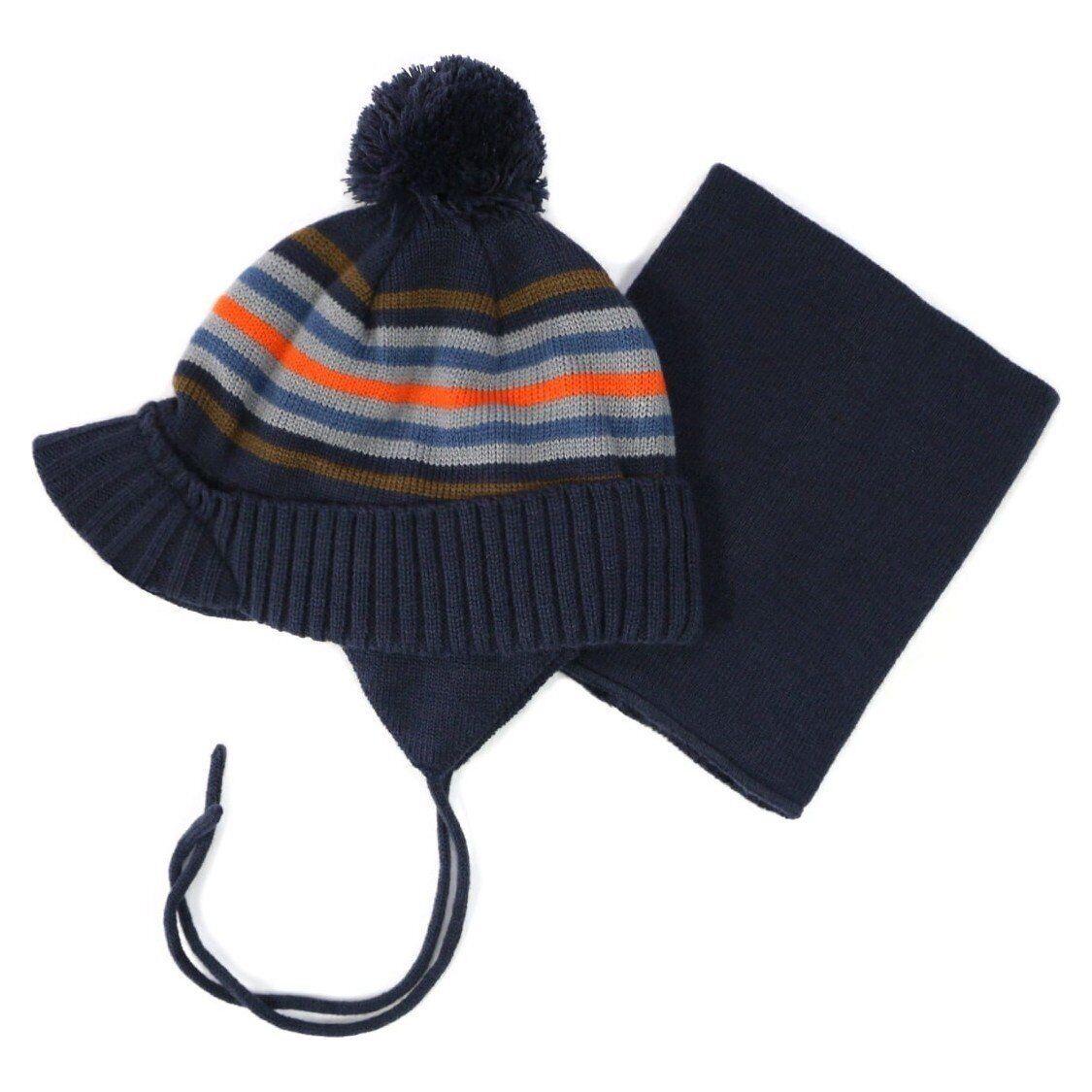 Шапка с баффом вязаные для мальчика Peluche&Tartine F16ACC75EG зимние 52-56 см Темно-синий/Голубой (F16ACC75EG-Navy-6/8)