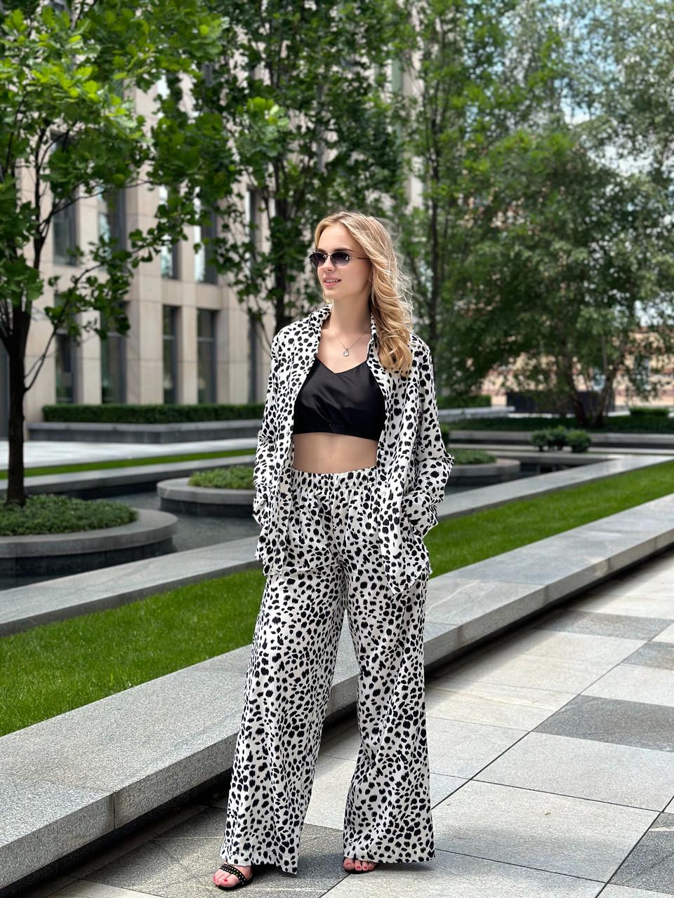 Костюм женский софт рубашка и брюки пятнистый узор 3XL Черно-белый (2656570184)