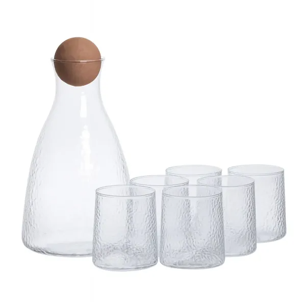 Набор для напитков графин с бамбуковой крышкой и стаканов 6 шт. Прозрачный