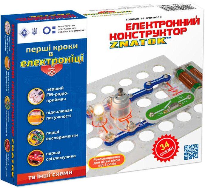Конструктор электрический Znatok Первые шаги в электронике 34 схемы набор С (REW-K062)