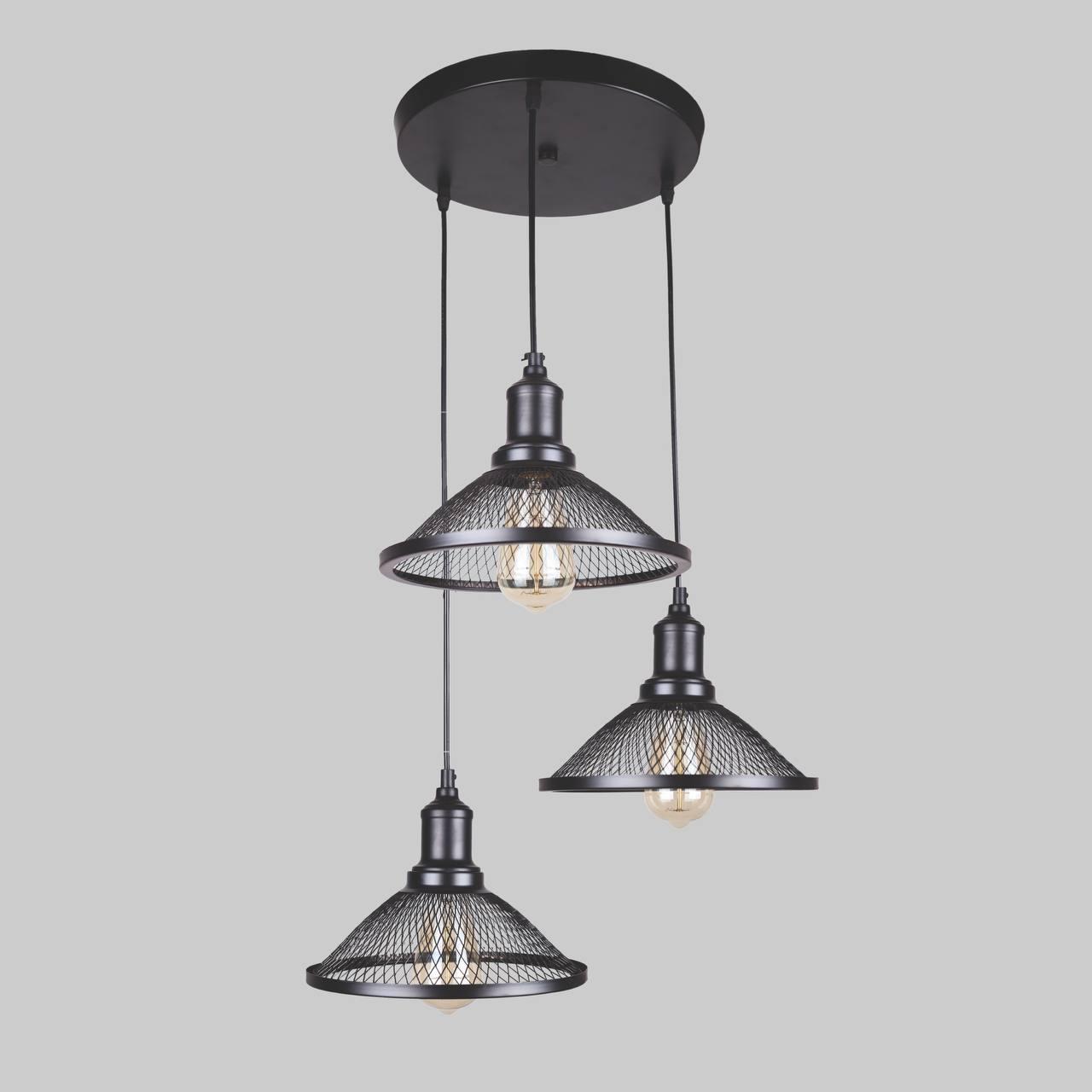 Люстра на 3-подвеса в стиле лофт Черный (907-009F-3 BK (300)