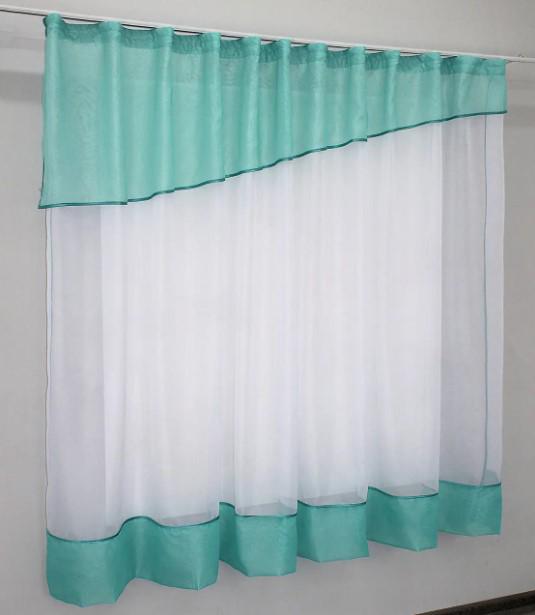Занавеска на кухню/балкон шифон 280х170 см Бирюзовый/Белый (047к) - фото 2